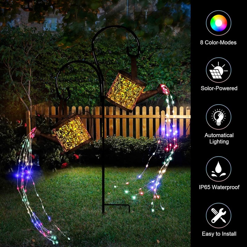Mearar Solar Watering Can Lights Outdoor with 8 Multi-Color Changing Modes, IP65 Waterproof Landscape Light Garden Decor, One Pole Two Lights Outside Decorations for Lawn, Backyard, Patio, Chrismas - Image 2